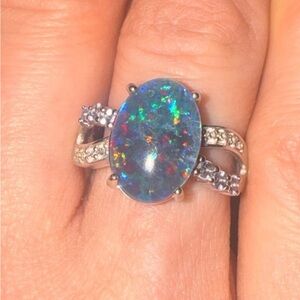 Vintage (Real)Opal and Iolite Sterling Silver Ring sz 8